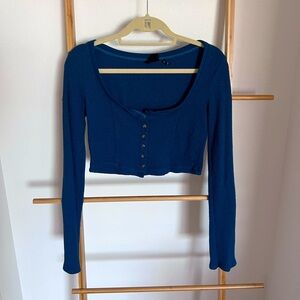 Out From Under Button Front Waffle Crop Top